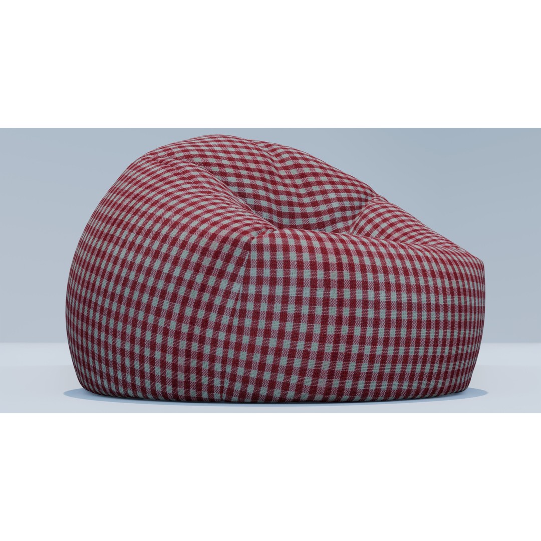 Beanbag 3D Model – Checkered Design with Textures, FBX, Blender - View 4