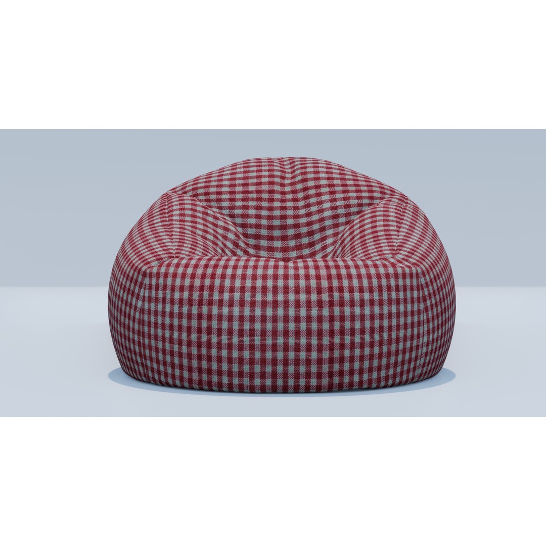 Beanbag 3D Model – Checkered Design with Textures, FBX, Blender - View 5