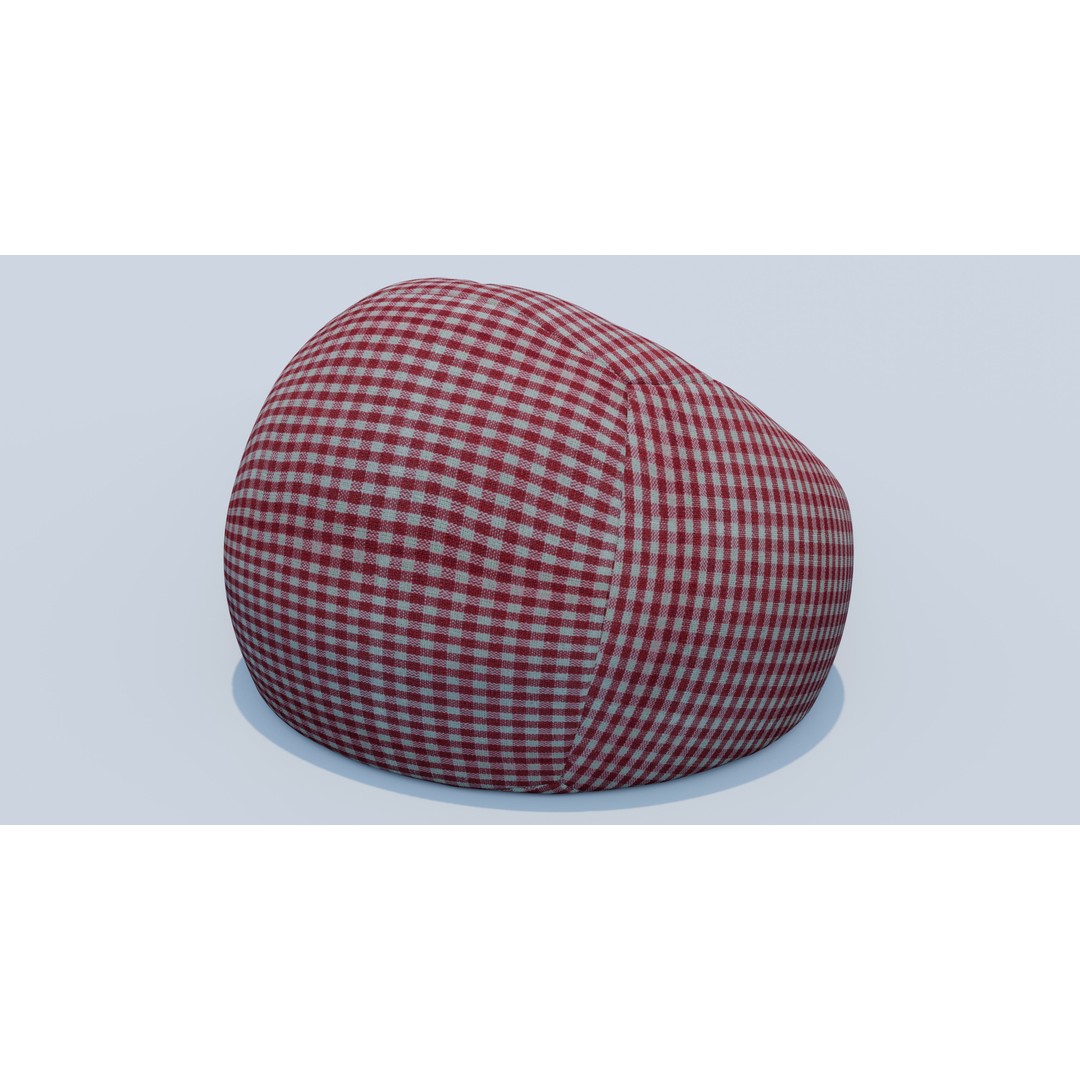 Beanbag 3D Model – Checkered Design with Textures, FBX, Blender - View 6