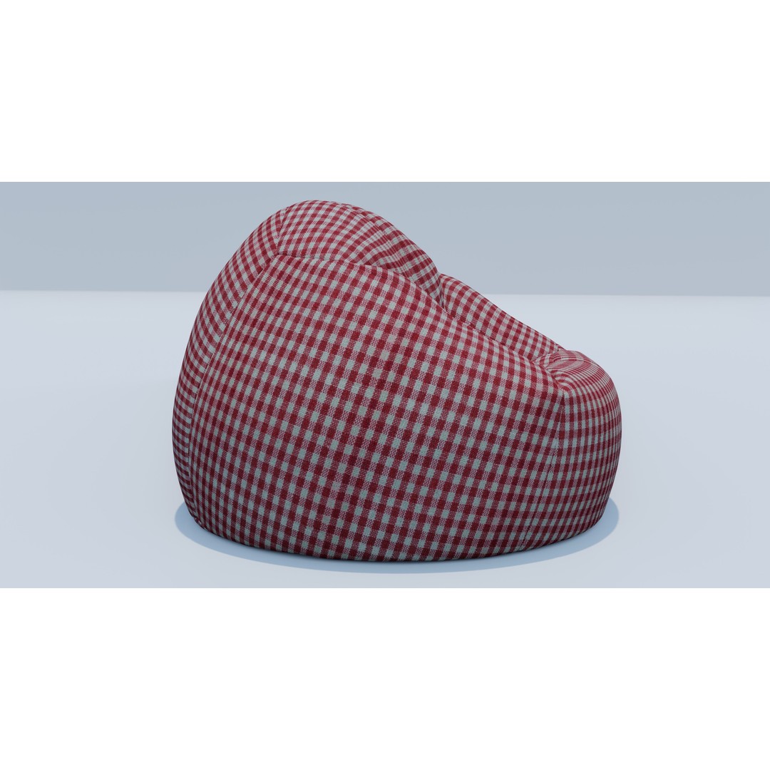 Beanbag 3D Model – Checkered Design with Textures, FBX, Blender - View 8