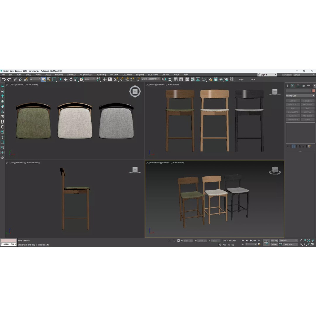 Kelton Semi Barstool 3D Model – Modern Upholstered Chair, OBJ, FBX