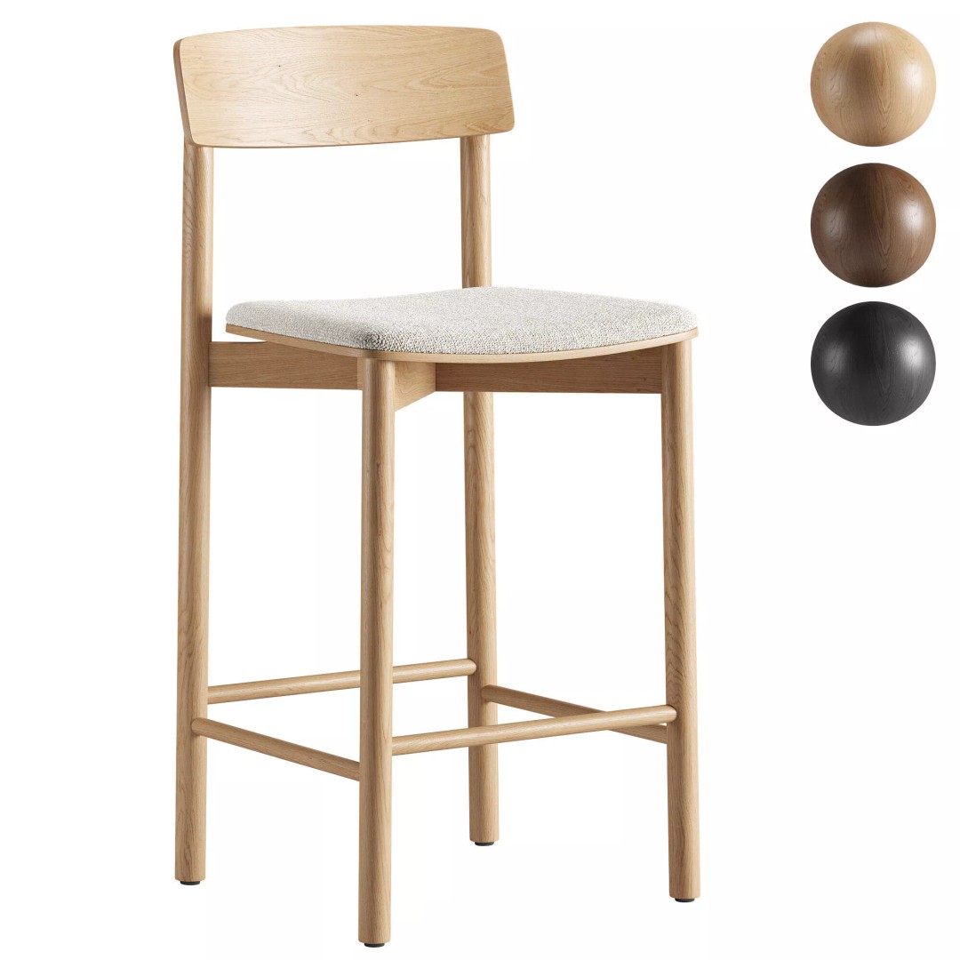 Kelton Semi Barstool 3D Model – Modern Upholstered Chair, OBJ, FBX - View 2