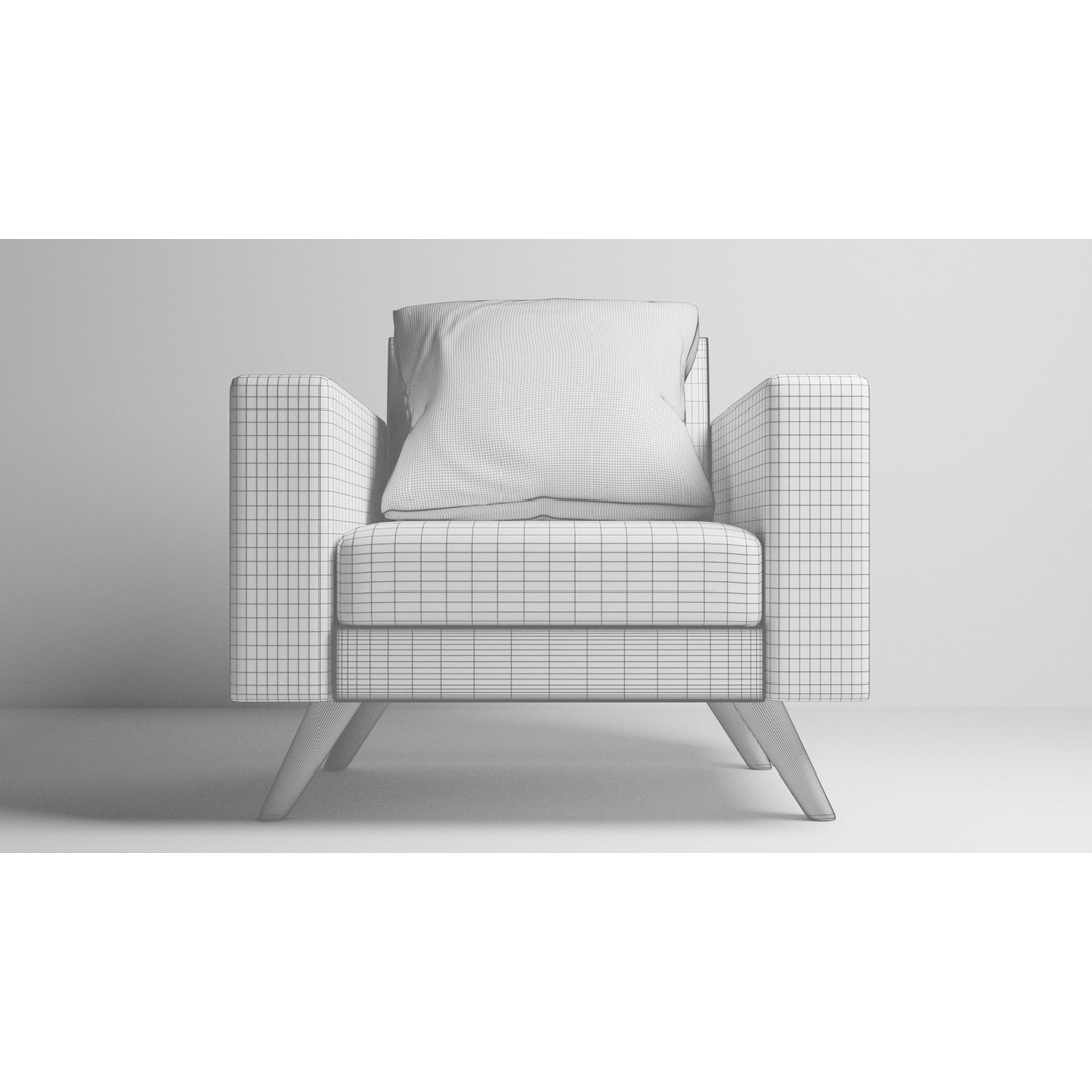 Mid-Century Modern Armchair 3D Model – High Poly PBR Asset, FBX - View 13