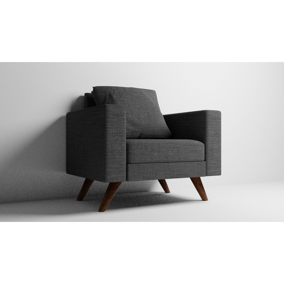 Mid-Century Modern Armchair 3D Model – High Poly PBR Asset, FBX - View 3