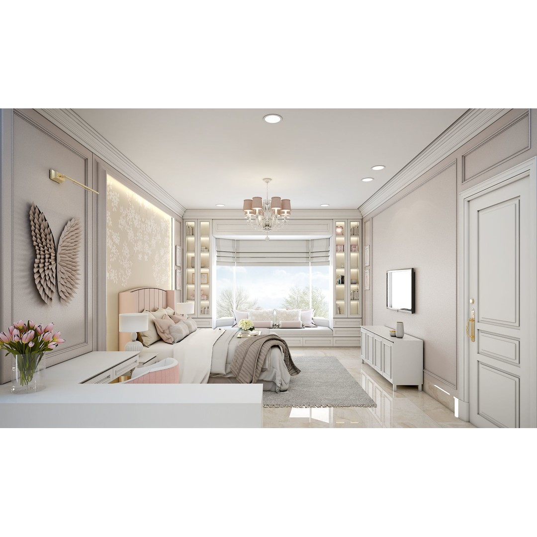 Pinky Girl Bedroom Set 3D Model – Charming Interior Design, SketchUp - View 3