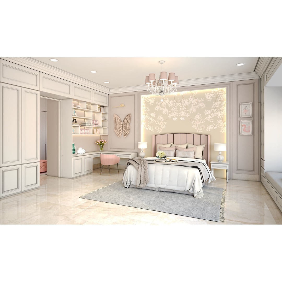 Pinky Girl Bedroom Set 3D Model – Charming Interior Design, SketchUp - View 4