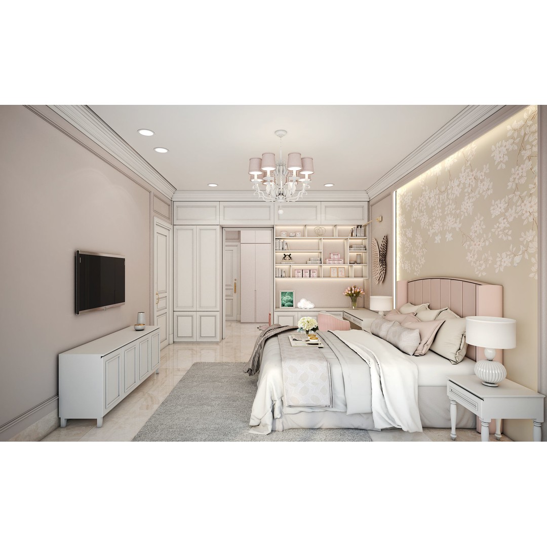 Pinky Girl Bedroom Set 3D Model – Charming Interior Design, SketchUp - View 5