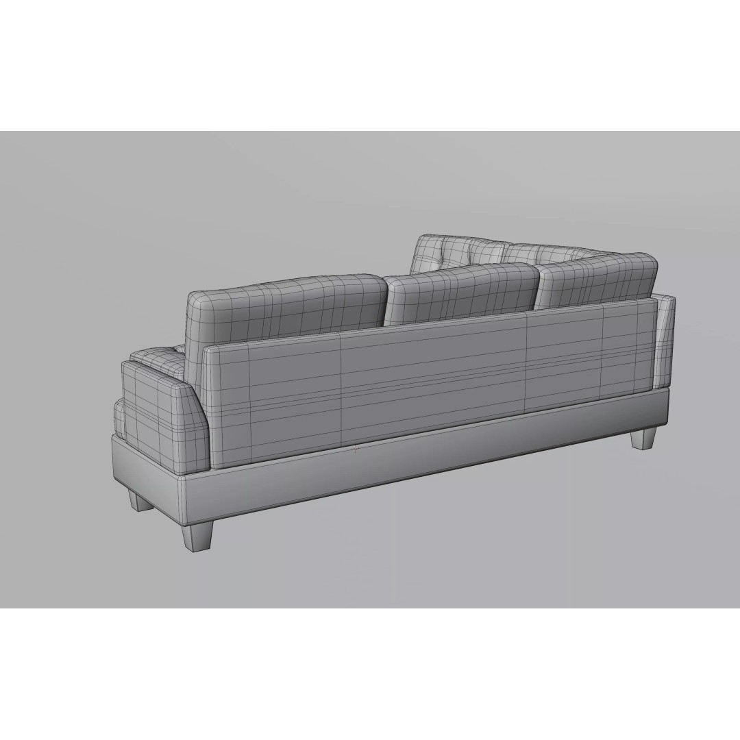 Tufted Fabric Sofa 3D Model – Modern Low-Poly Sectional, FBX