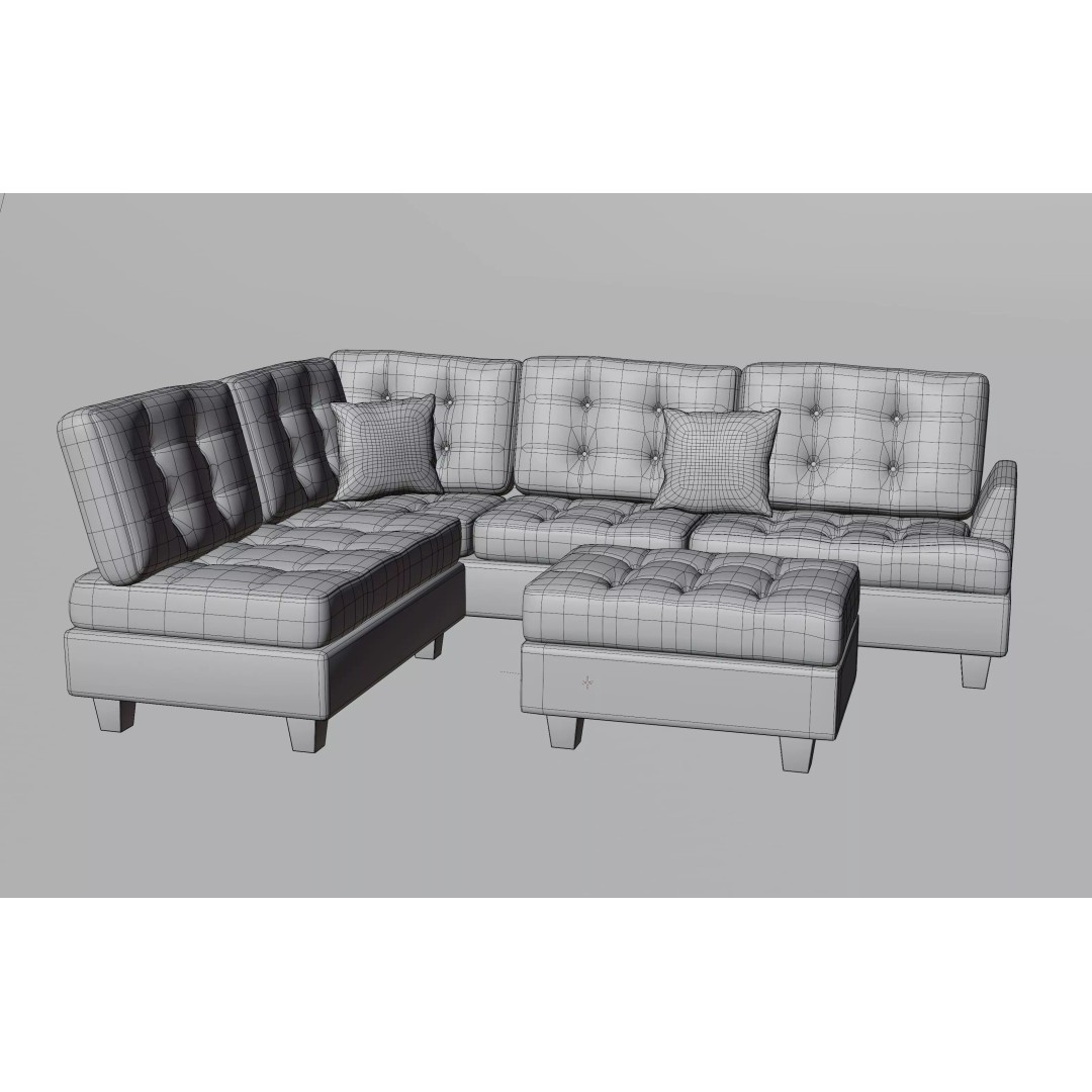Tufted Fabric Sofa 3D Model – Modern Low-Poly Sectional, FBX - View 13