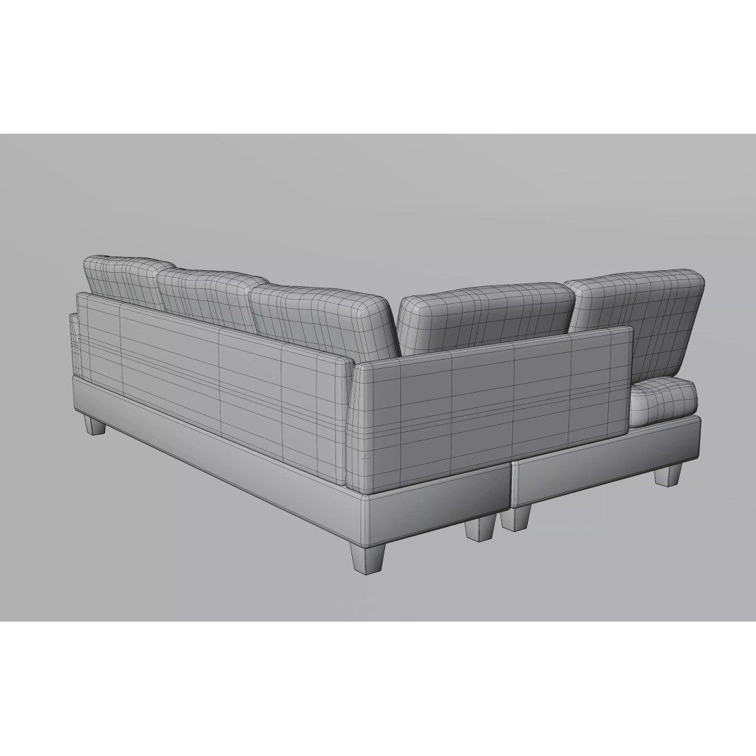 Tufted Fabric Sofa 3D Model – Modern Low-Poly Sectional, FBX - View 15