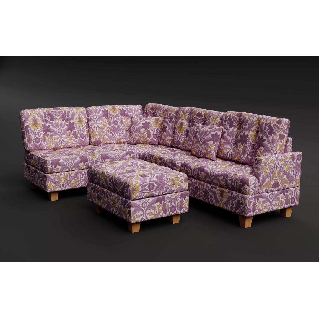 Tufted Fabric Sofa 3D Model – Modern Low-Poly Sectional, FBX - View 2