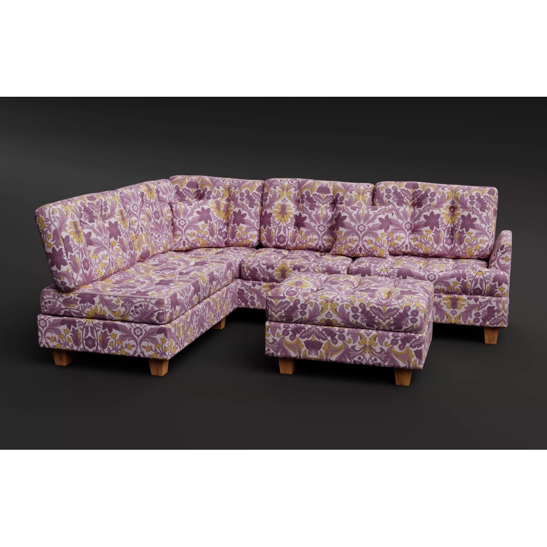 Tufted Fabric Sofa 3D Model – Modern Low-Poly Sectional, FBX - View 3