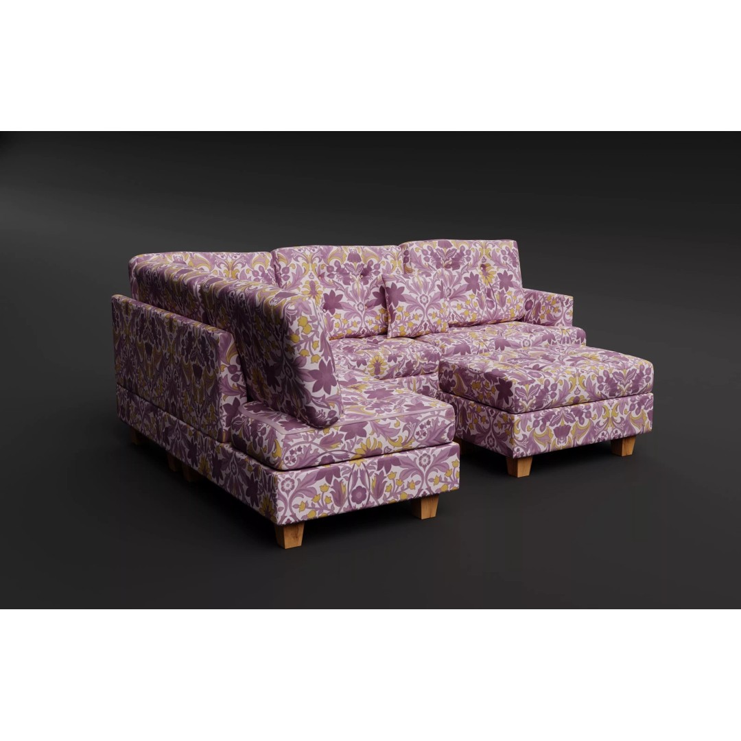 Tufted Fabric Sofa 3D Model – Modern Low-Poly Sectional, FBX - View 4