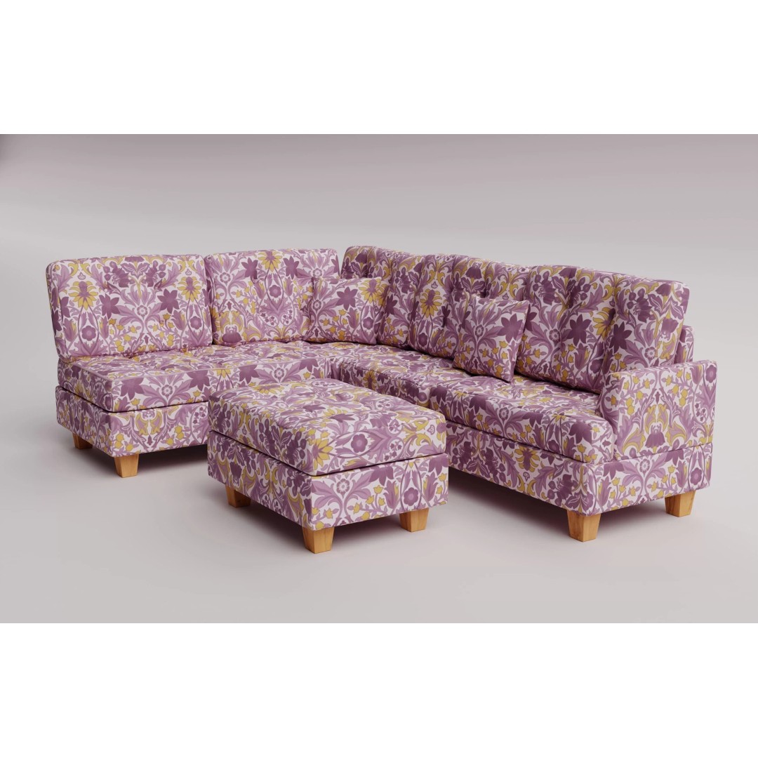 Tufted Fabric Sofa 3D Model – Modern Low-Poly Sectional, FBX - View 7