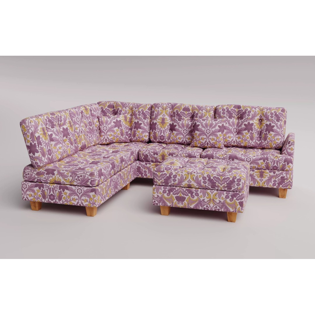 Tufted Fabric Sofa 3D Model – Modern Low-Poly Sectional, FBX - View 8