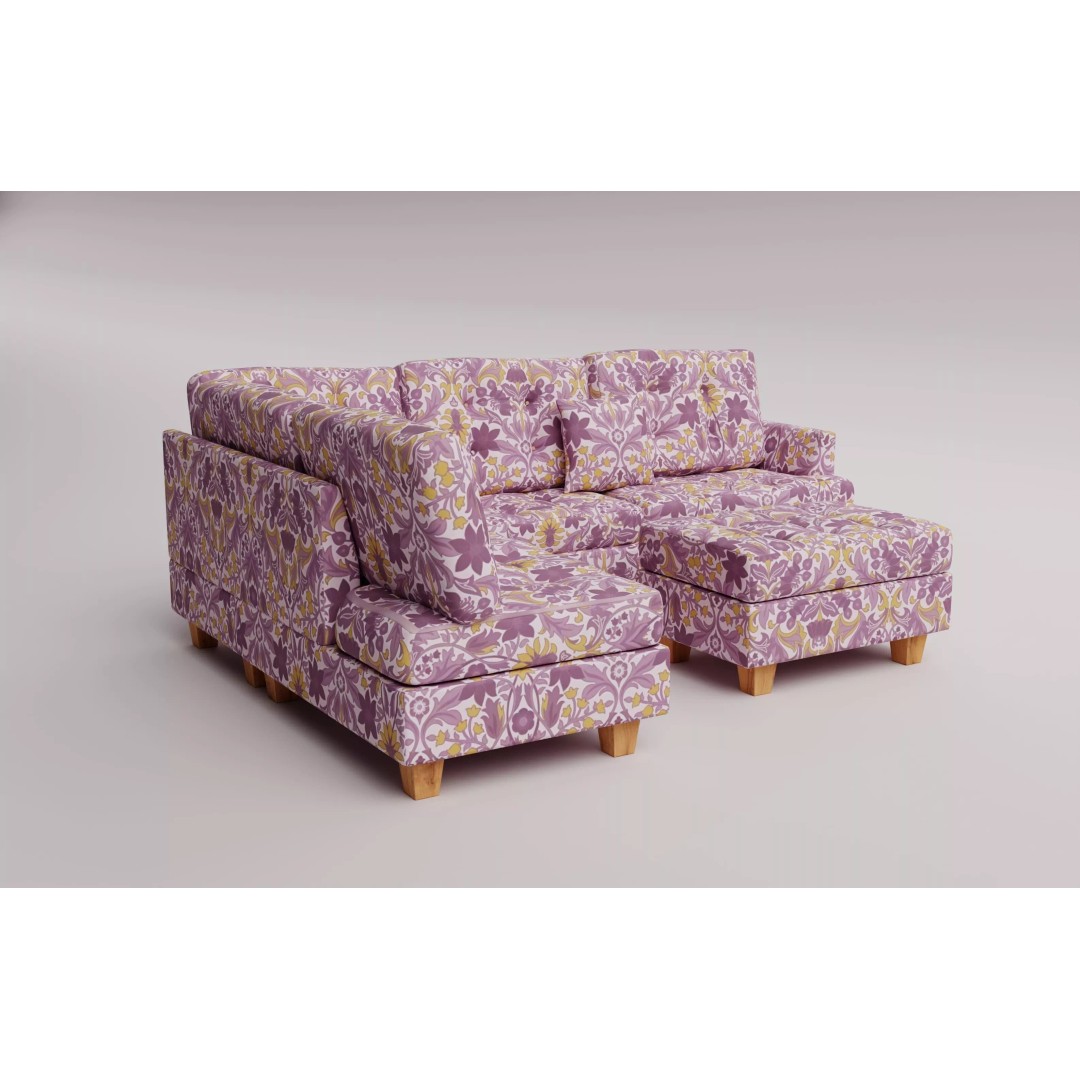 Tufted Fabric Sofa 3D Model – Modern Low-Poly Sectional, FBX - View 9