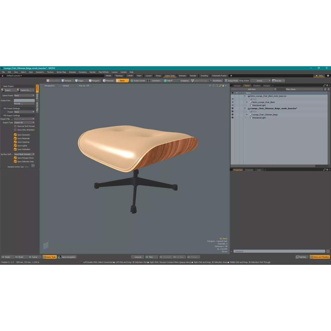 Lounge Chair Ottoman 3D Model – Modern Classic Design, PBR Textures
