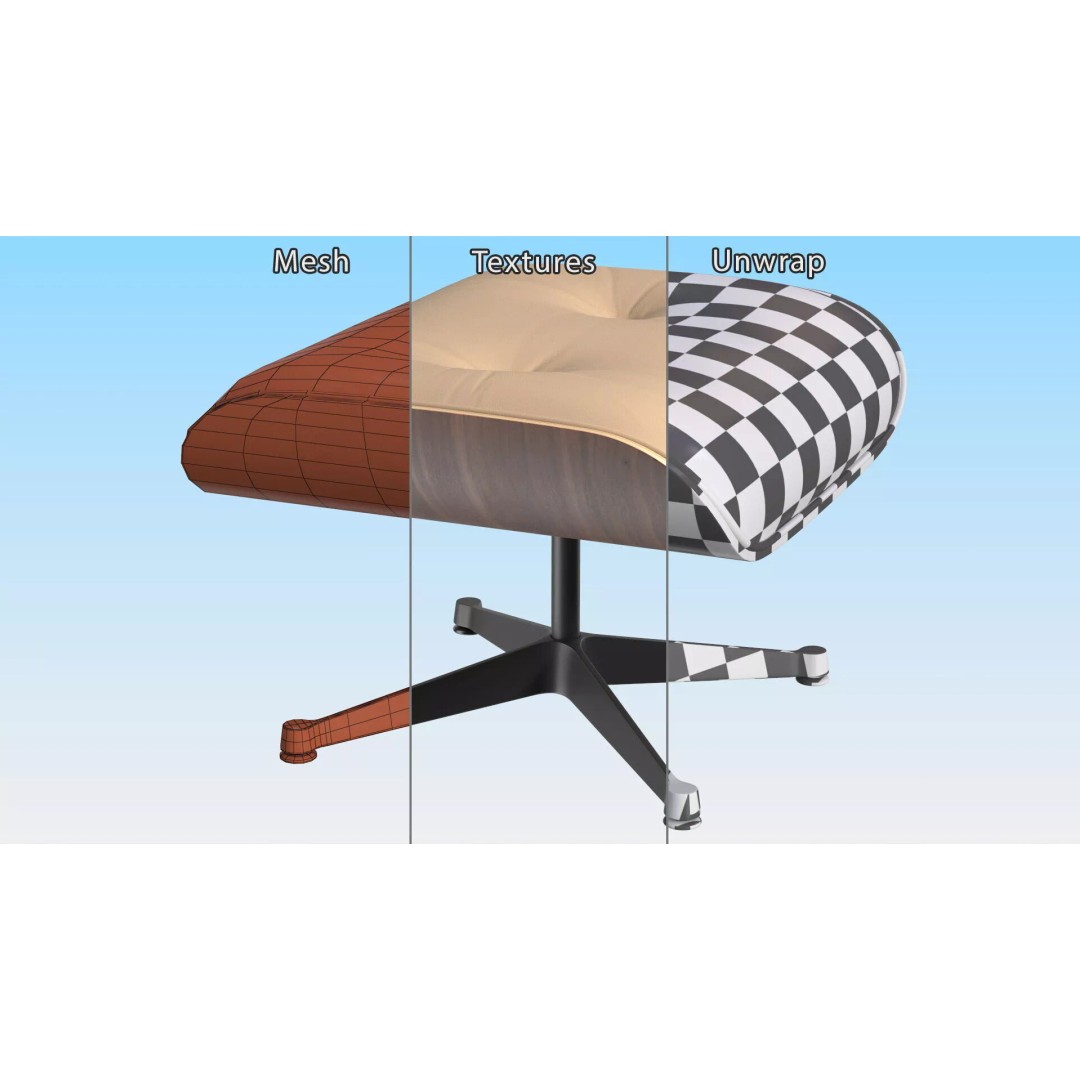 Lounge Chair Ottoman 3D Model – Modern Classic Design, PBR Textures - View 11