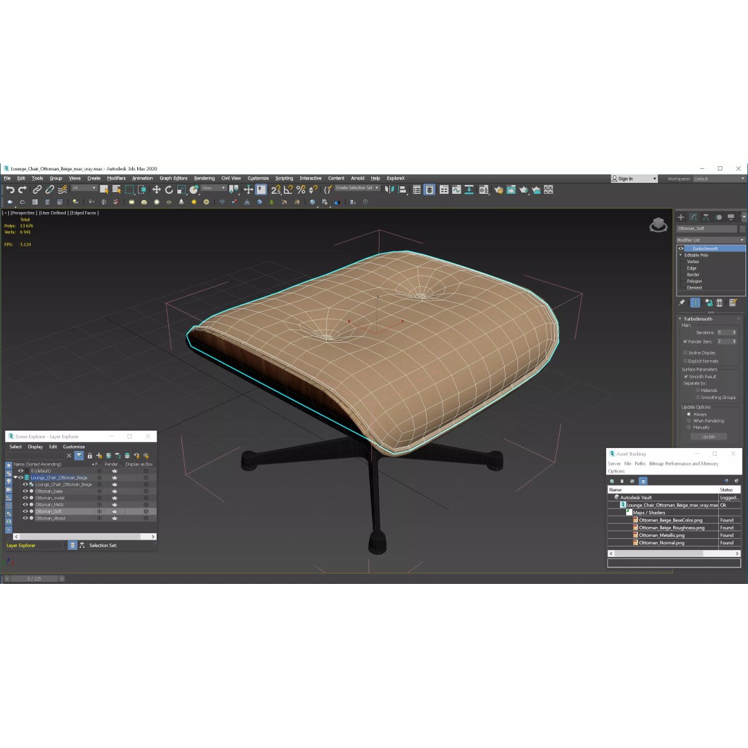 Lounge Chair Ottoman 3D Model – Modern Classic Design, PBR Textures - View 16