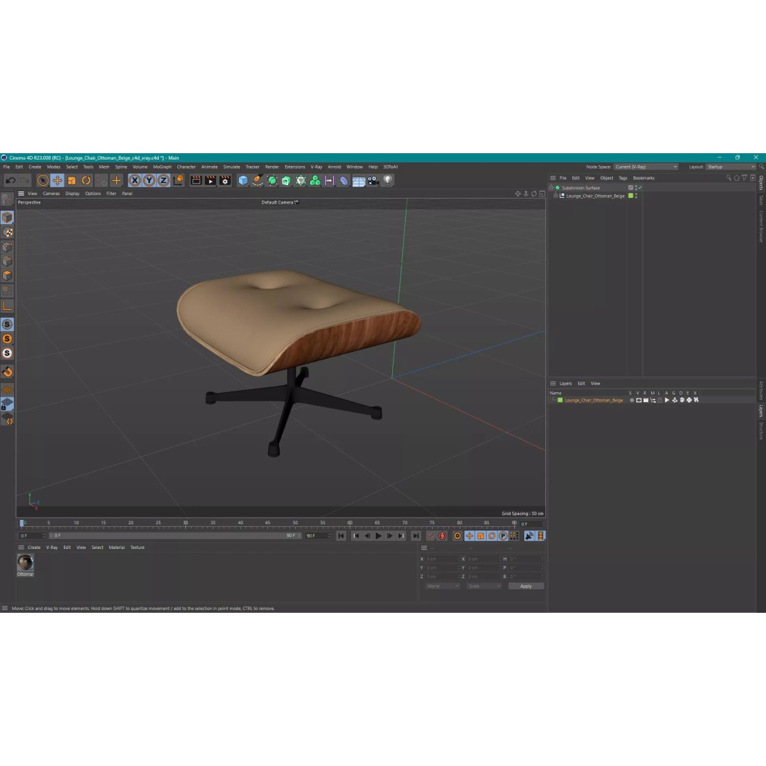 Lounge Chair Ottoman 3D Model – Modern Classic Design, PBR Textures - View 18