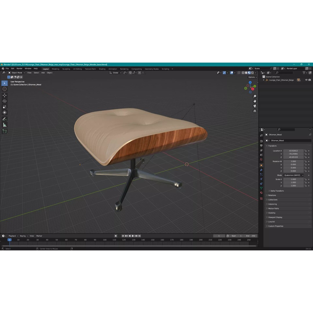 Lounge Chair Ottoman 3D Model – Modern Classic Design, PBR Textures - View 20
