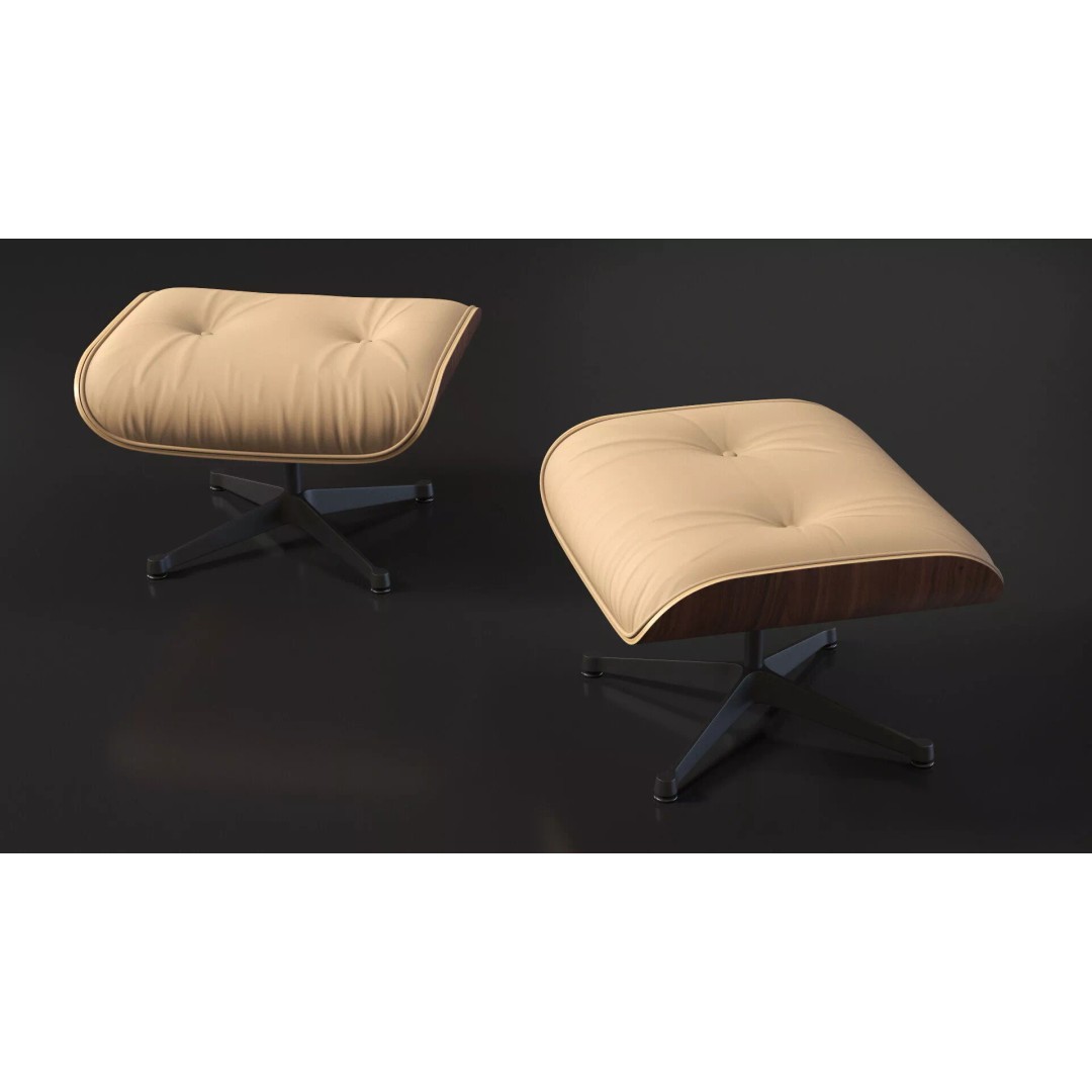 Lounge Chair Ottoman 3D Model – Modern Classic Design, PBR Textures - View 6