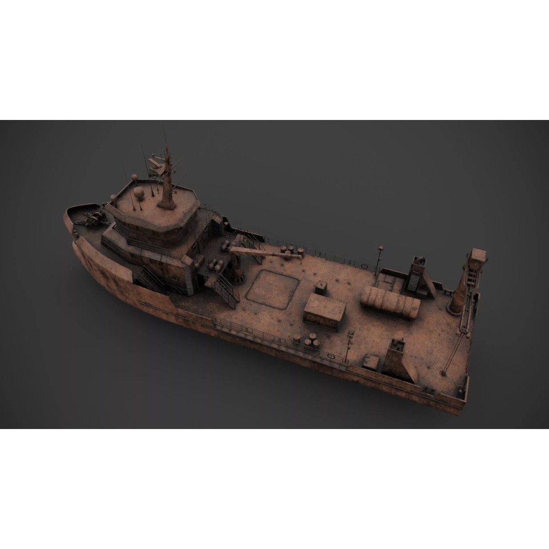 Supply Boat 3D Model – Low Poly Industrial Vessel with PBR Textures - View 10