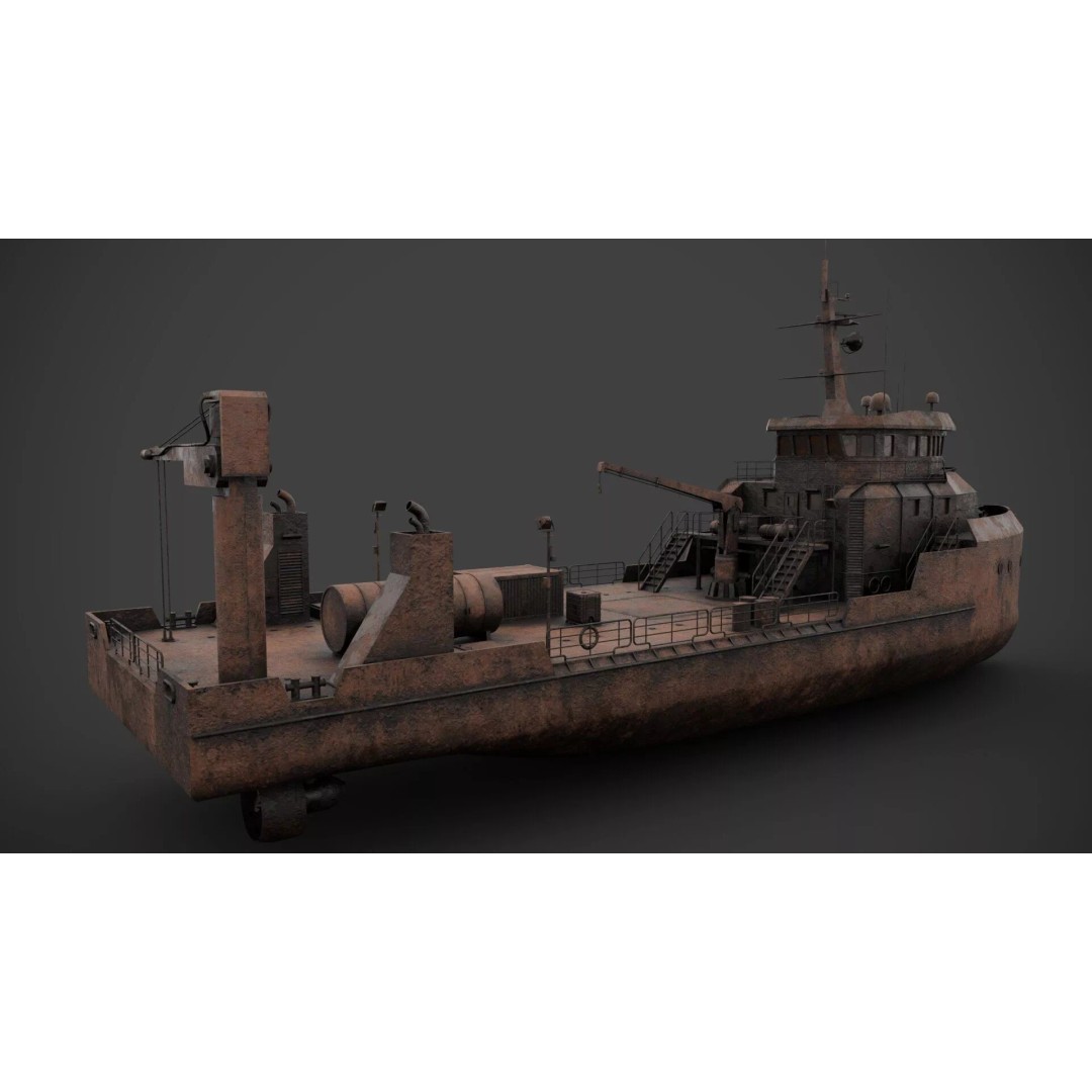 Supply Boat 3D Model – Low Poly Industrial Vessel with PBR Textures - View 11