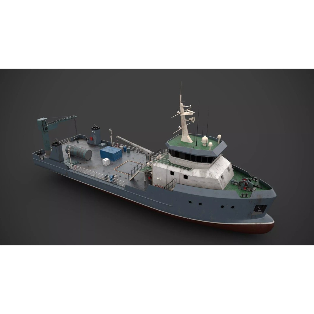 Supply Boat 3D Model – Low Poly Industrial Vessel with PBR Textures - View 4