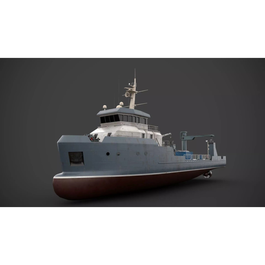 Supply Boat 3D Model – Low Poly Industrial Vessel with PBR Textures - View 5
