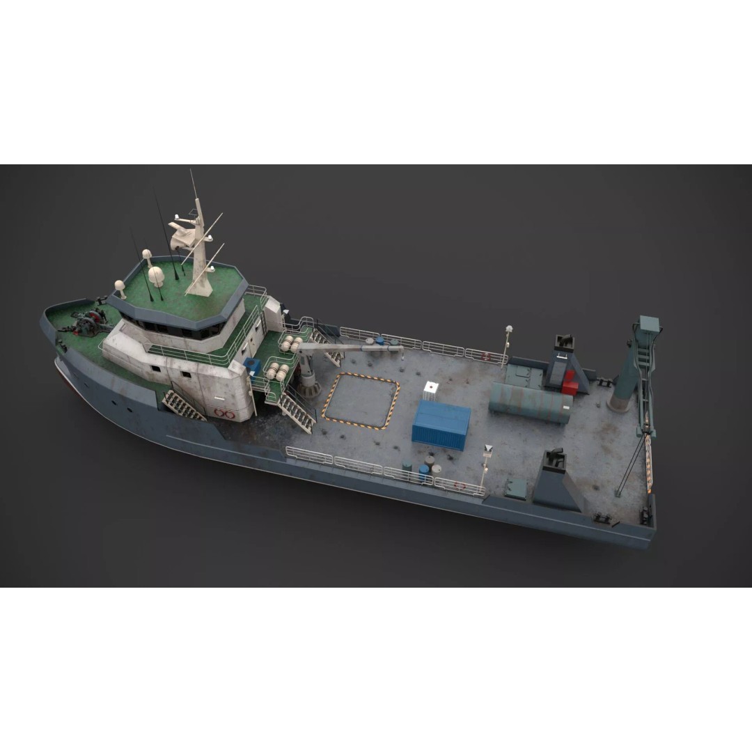 Supply Boat 3D Model – Low Poly Industrial Vessel with PBR Textures - View 6