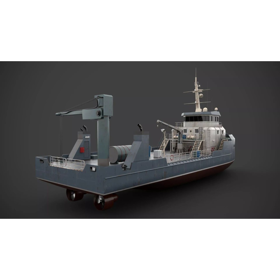 Supply Boat 3D Model – Low Poly Industrial Vessel with PBR Textures - View 7
