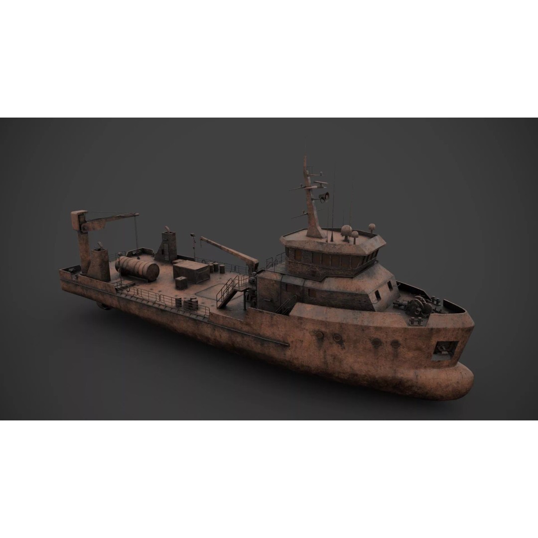 Supply Boat 3D Model – Low Poly Industrial Vessel with PBR Textures - View 8