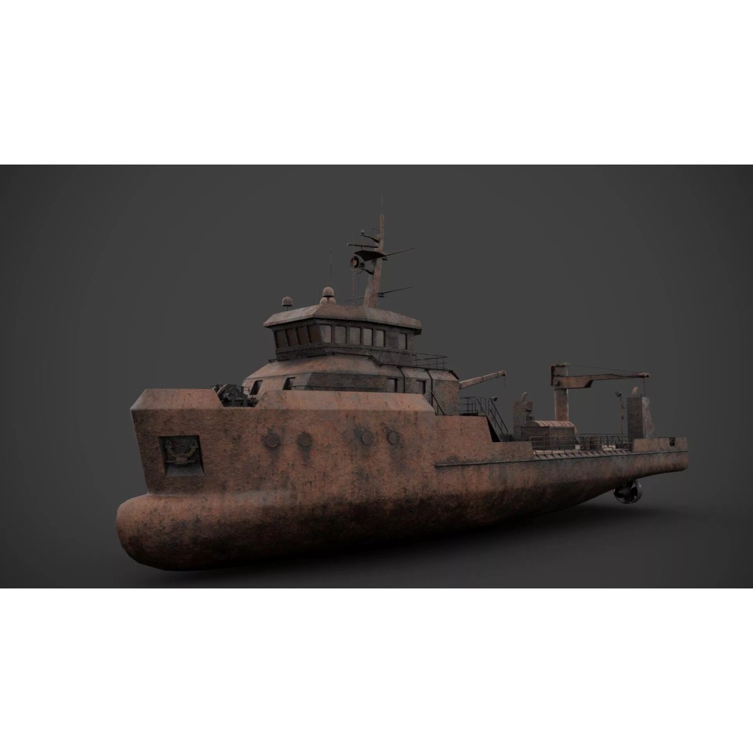 Supply Boat 3D Model – Low Poly Industrial Vessel with PBR Textures - View 9