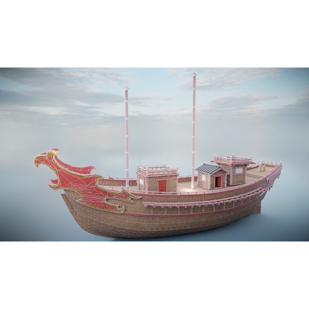 Kentoshi-sen 3D Model – Low Poly Historic Asian Ship, FBX & PBR