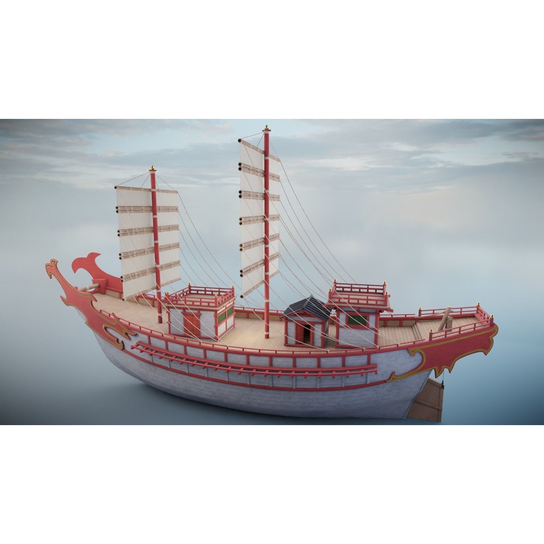 Kentoshi-sen 3D Model – Low Poly Historic Asian Ship, FBX & PBR - View 11
