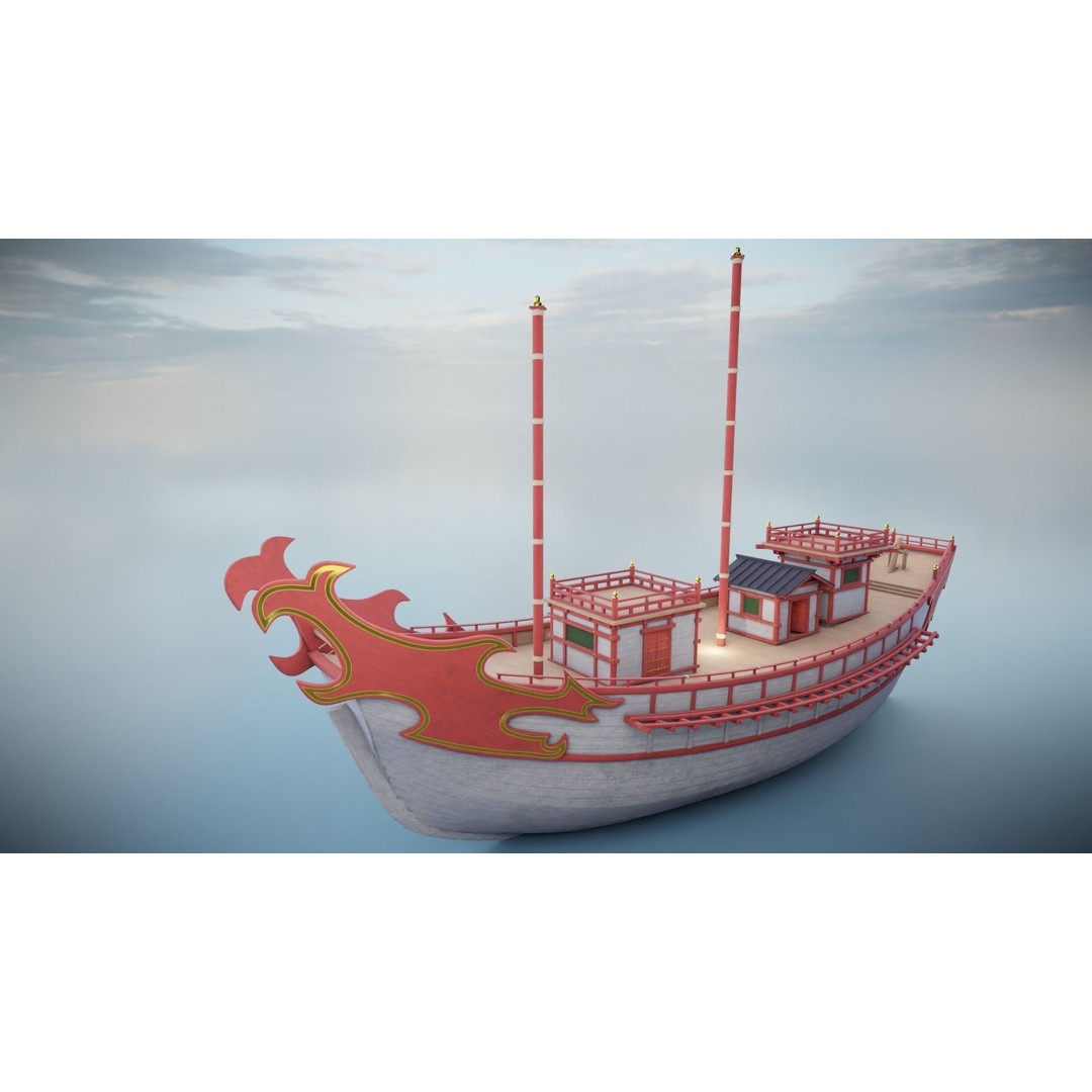 Kentoshi-sen 3D Model – Low Poly Historic Asian Ship, FBX & PBR - View 13