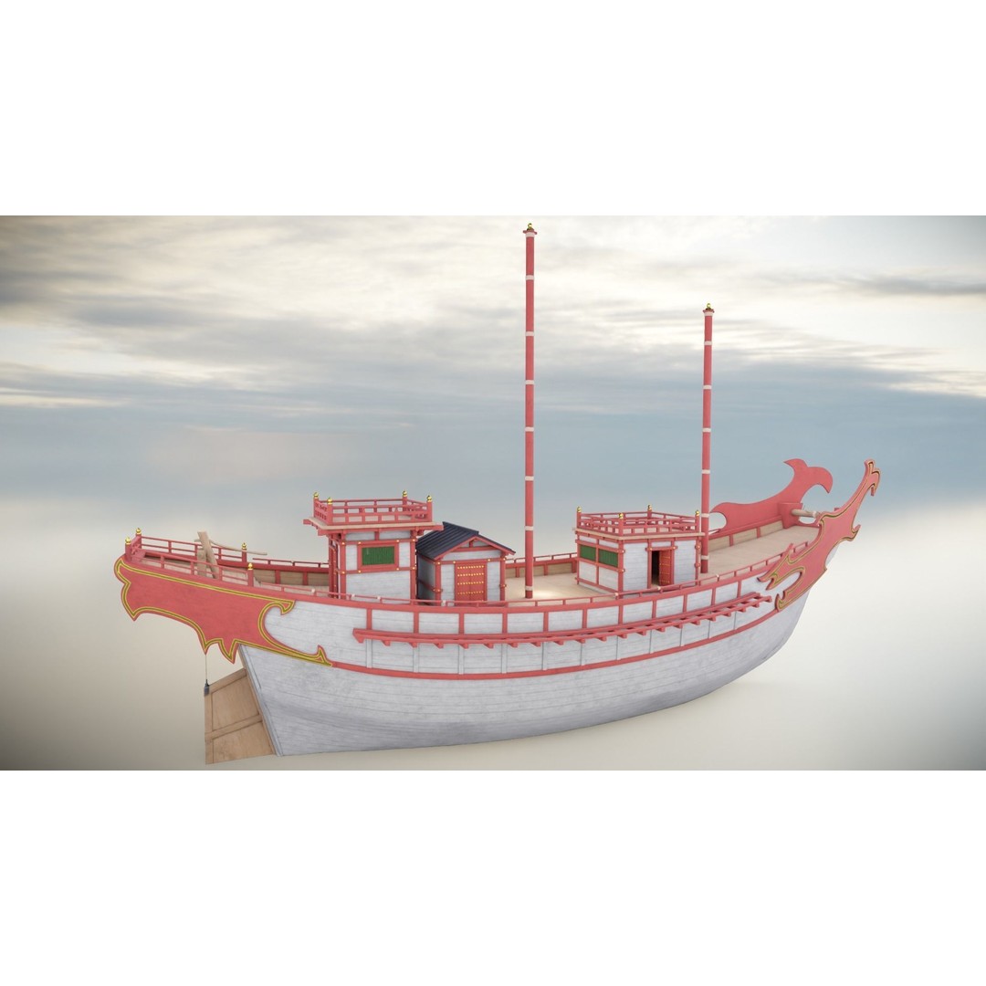 Kentoshi-sen 3D Model – Low Poly Historic Asian Ship, FBX & PBR - View 15