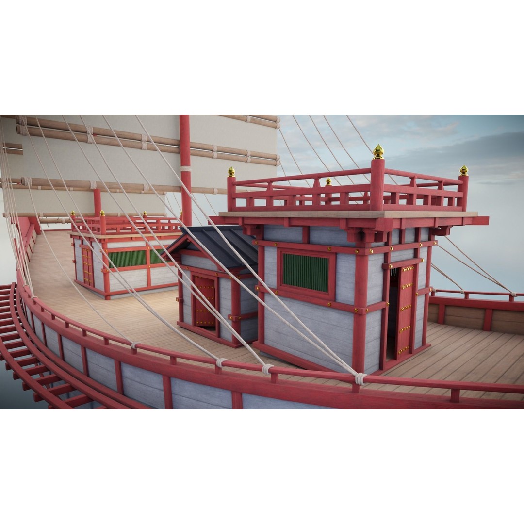 Kentoshi-sen 3D Model – Low Poly Historic Asian Ship, FBX & PBR - View 19