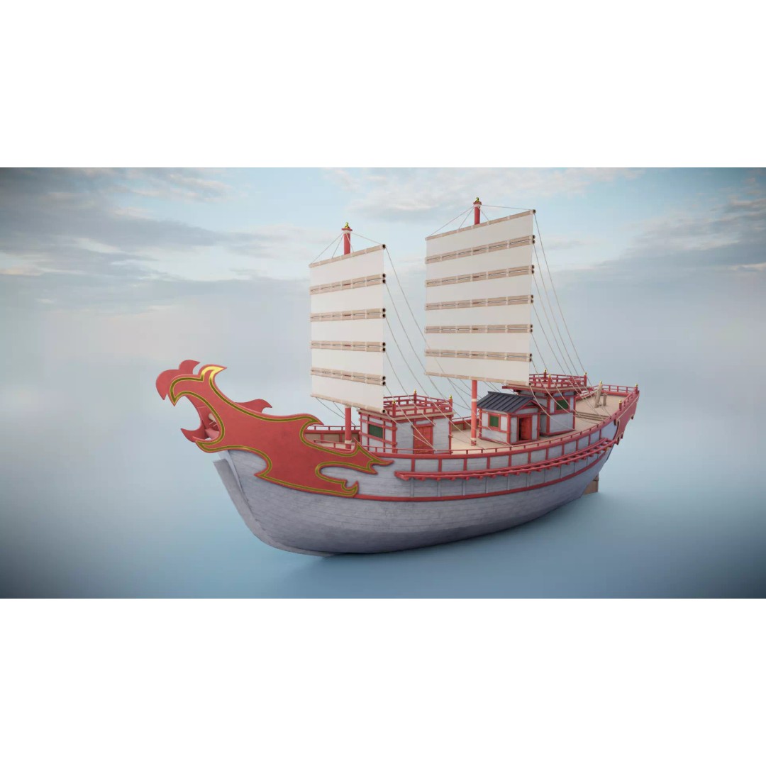 Kentoshi-sen 3D Model – Low Poly Historic Asian Ship, FBX & PBR - View 2