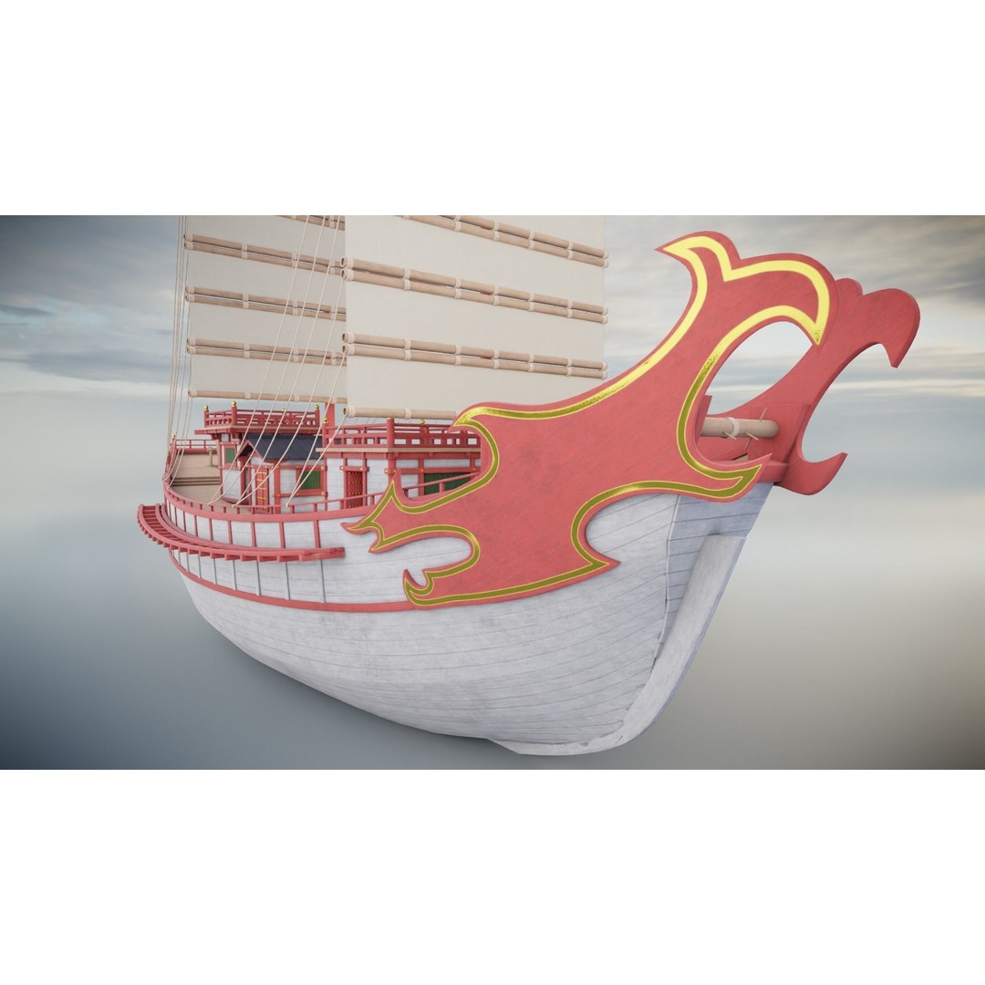 Kentoshi-sen 3D Model – Low Poly Historic Asian Ship, FBX & PBR - View 21