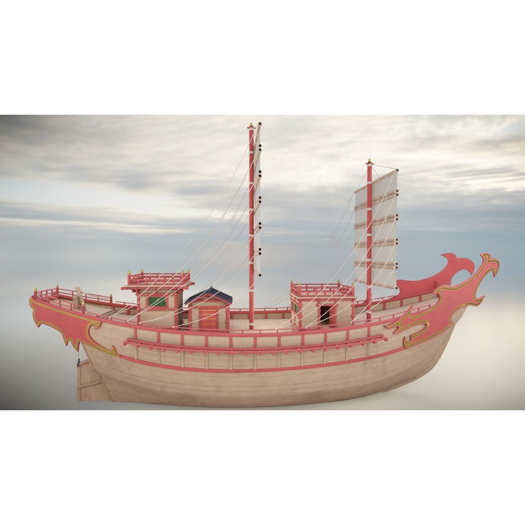 Kentoshi-sen 3D Model – Low Poly Historic Asian Ship, FBX & PBR - View 23