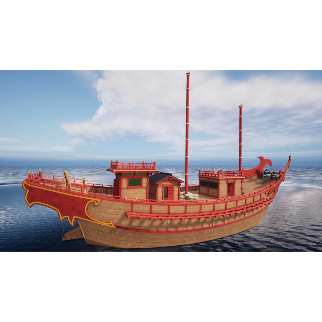Kentoshi-sen 3D Model – Low Poly Historic Asian Ship, FBX & PBR - View 24