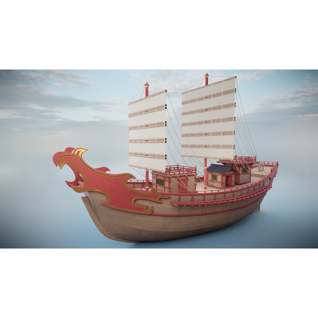 Kentoshi-sen 3D Model – Low Poly Historic Asian Ship, FBX & PBR - View 25