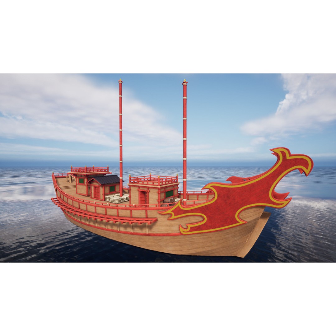 Kentoshi-sen 3D Model – Low Poly Historic Asian Ship, FBX & PBR - View 26