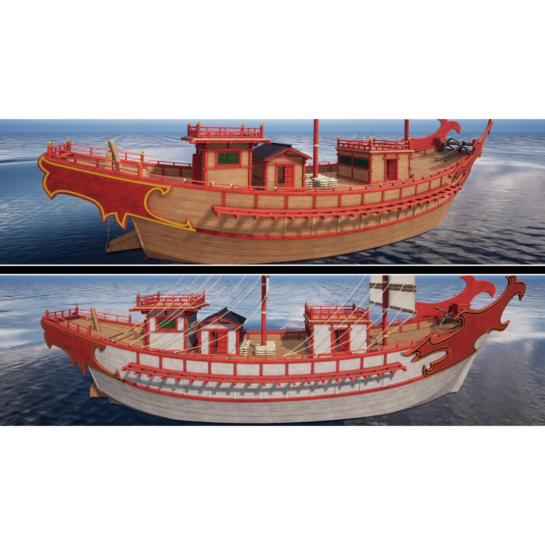 Kentoshi-sen 3D Model – Low Poly Historic Asian Ship, FBX & PBR - View 27