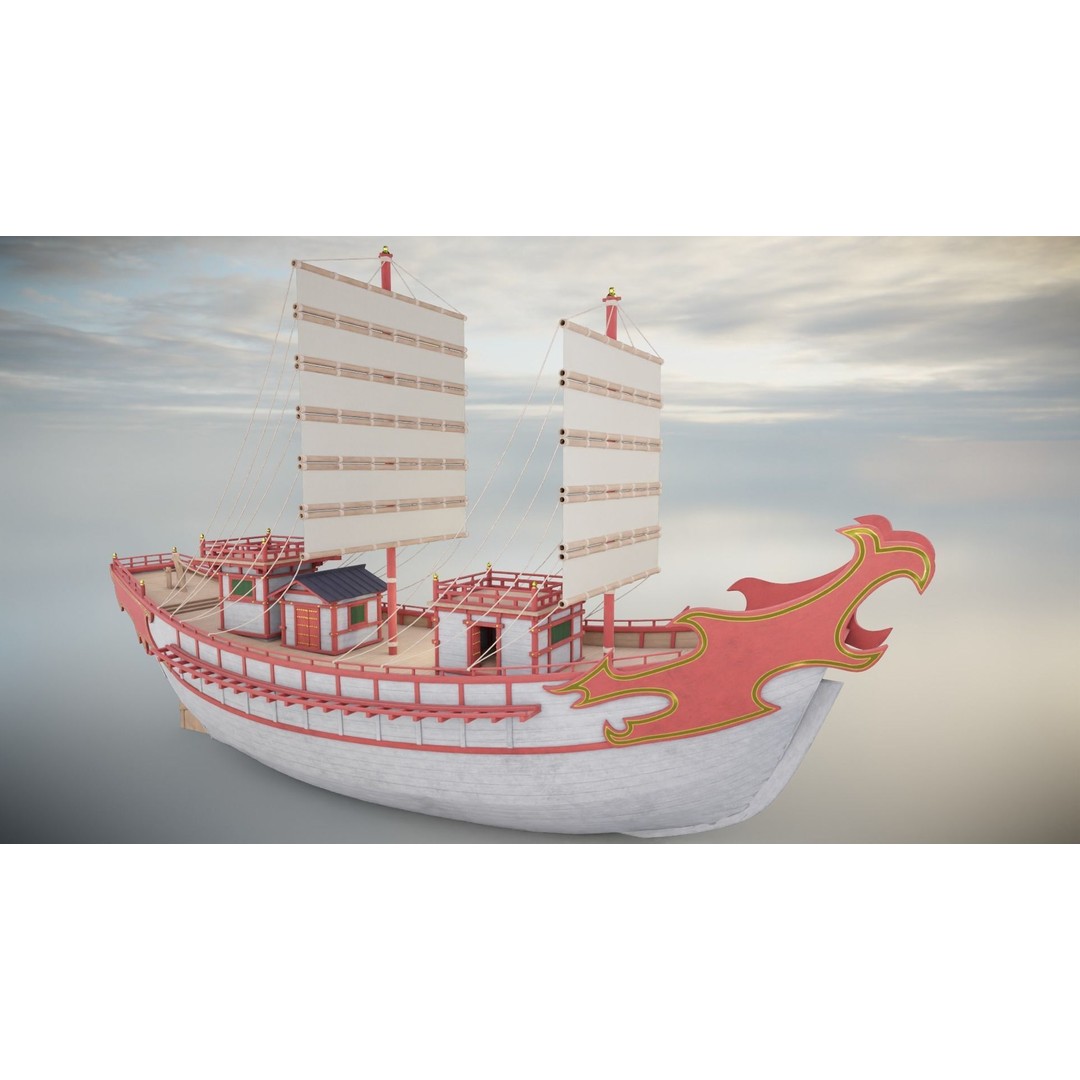 Kentoshi-sen 3D Model – Low Poly Historic Asian Ship, FBX & PBR - View 3