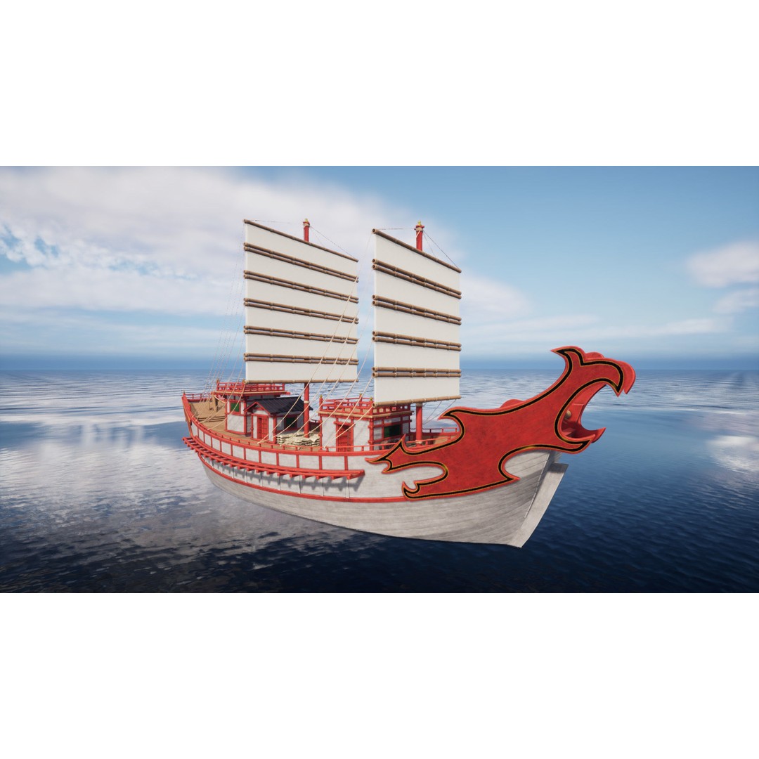 Kentoshi-sen 3D Model – Low Poly Historic Asian Ship, FBX & PBR - View 4