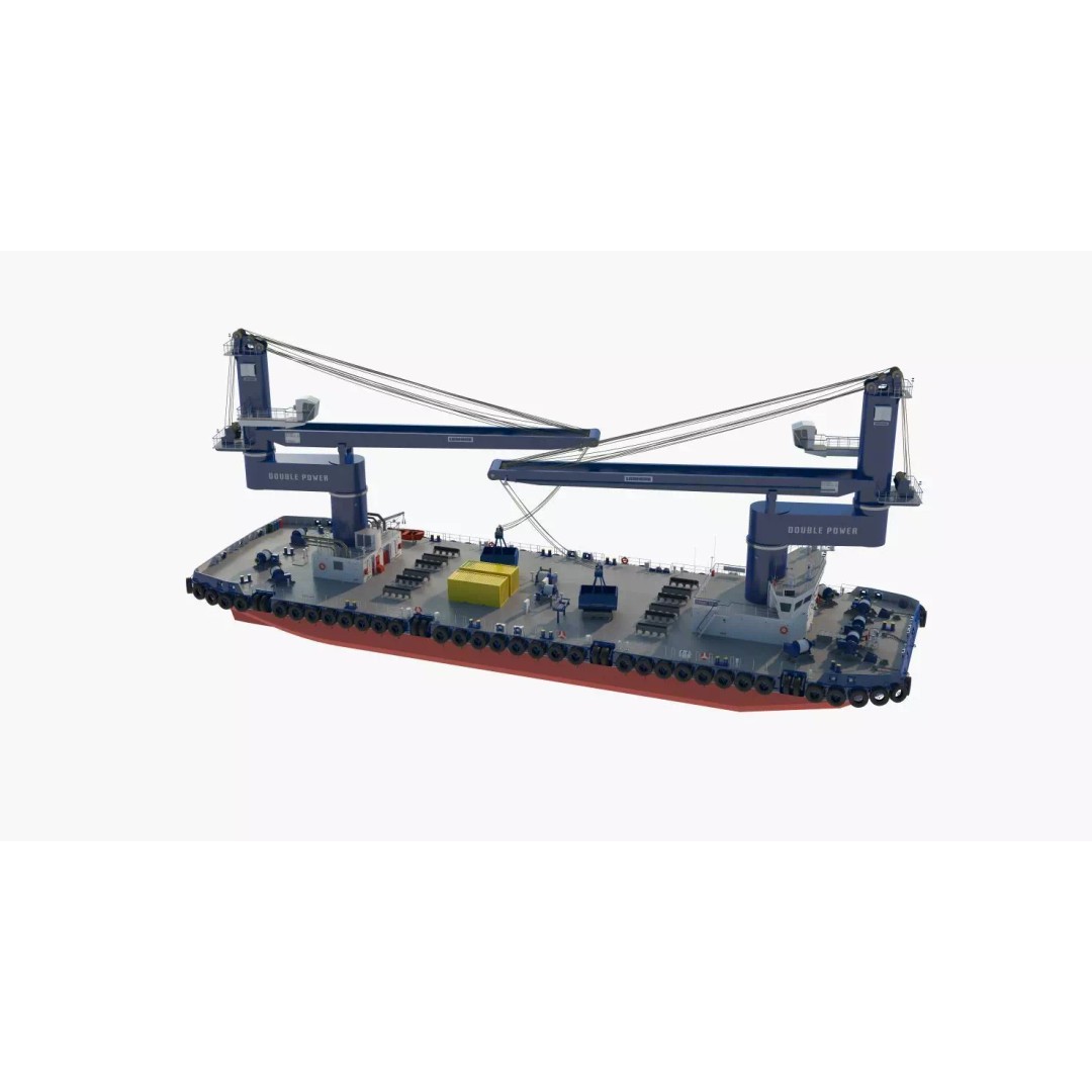 Crane Barge 3D Model – Heavy Lift Offshore Vessel, FBX, OBJ