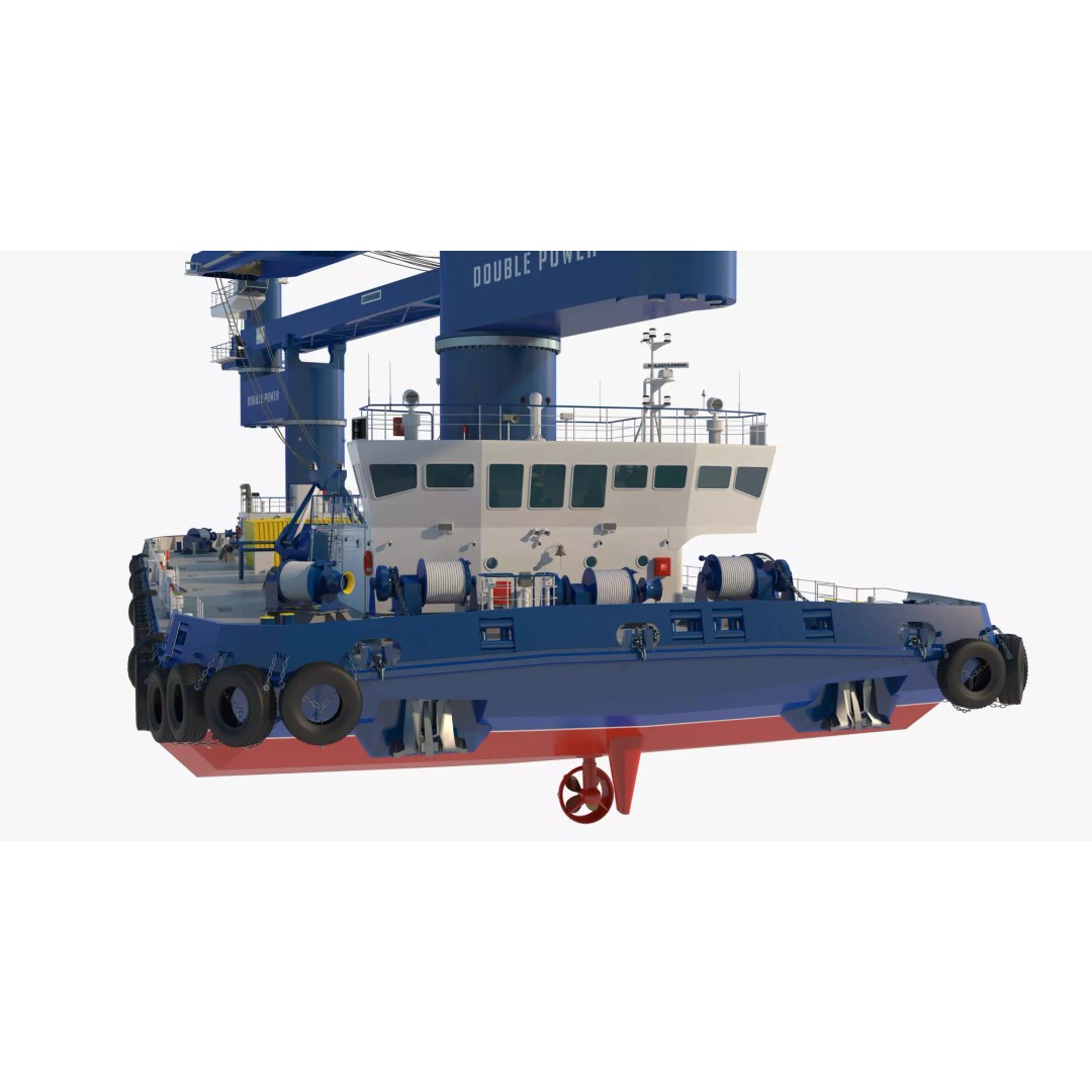 Crane Barge 3D Model – Heavy Lift Offshore Vessel, FBX, OBJ - View 10